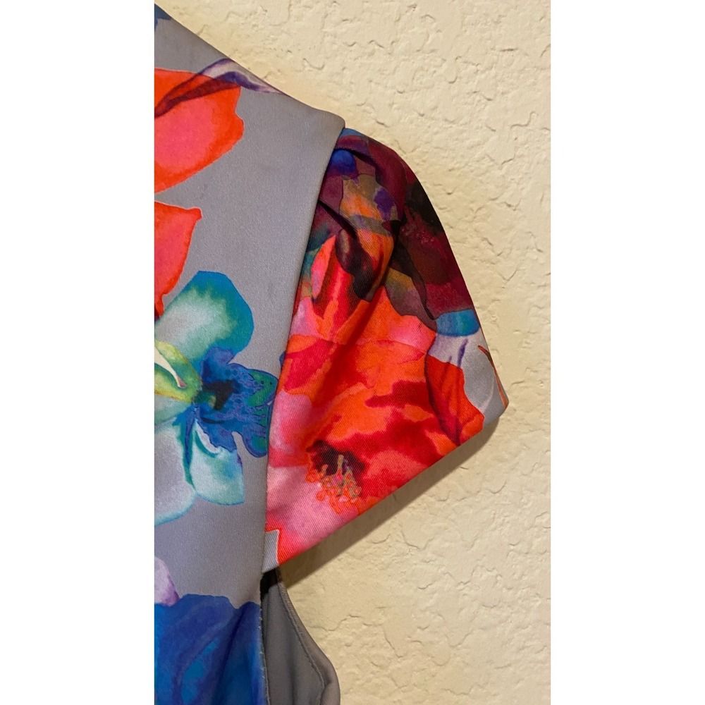 Betsey Johnson Floral Shift Dress Size 10‎ Cap Sleeve Gray Multicolor Retro - Picture 6 of 13